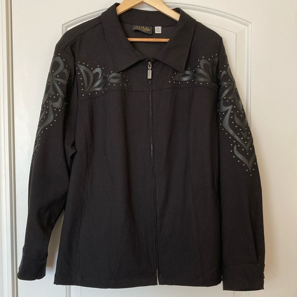 Bob Mackie Wearable Art coat jacket with leather and stud details Size 3X